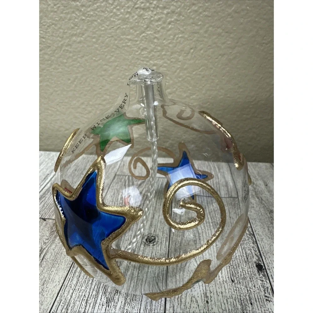 Lamplight Farms Multicolor Star Design Small Glass Oil Table Lamp 4 1/2